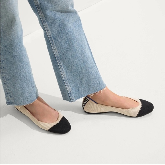 Rothy's Shoes - Rothy's Ballet Flat Cream Black Captoe TUXEDO Back Stripe Flat Shoes Sz 6.5/7